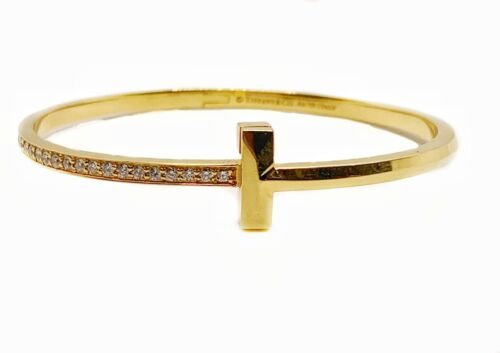 Tiffany T T1 Narrow Diamond Hinged Bangle Bracelet in 18K White Gold, Medium