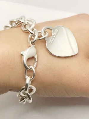 Tiffany & Co. Sterling Silver Heart Tag Charm Round Link Charm 