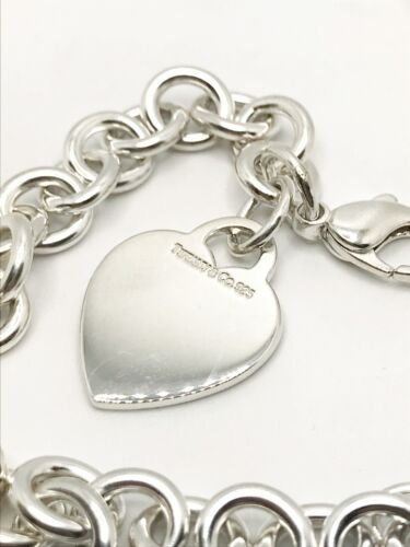 Tiffany & Co 925 Sterling Silver Heart Tag Chain Link Bracelet 36g,  7"