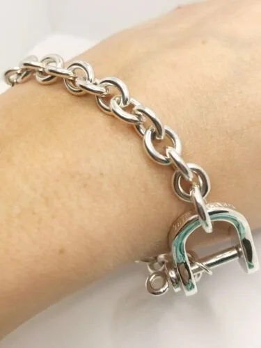 Tiffany Sterling Silver Shackle Closure Round Link Bracelet 8