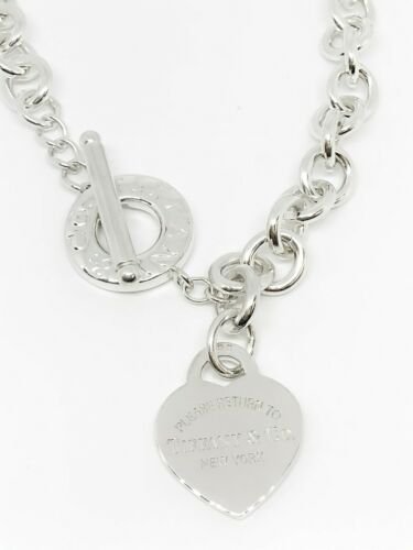 Vintage Authentic Tiffany & Co Toggle Heart Tag Necklace Sterling Silver 16