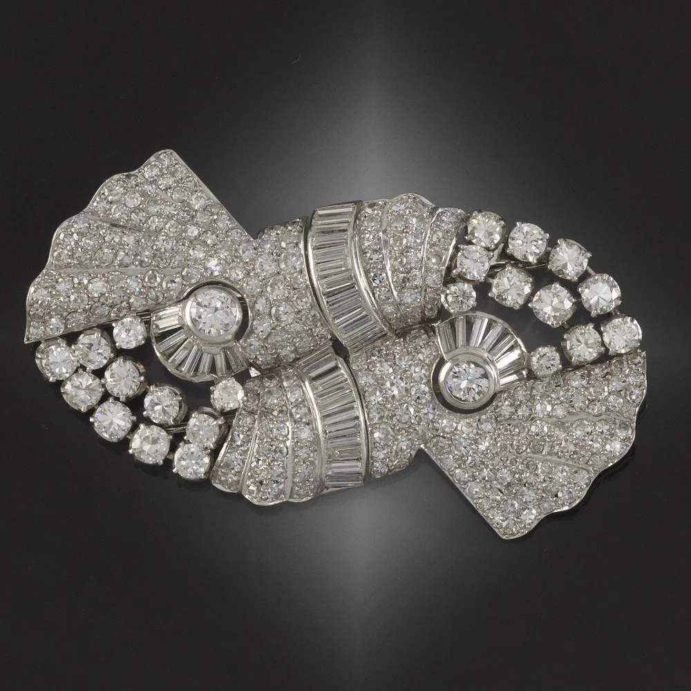 French Art Deco Diamond Duette Brooch — DeWitt's Diamond Gold