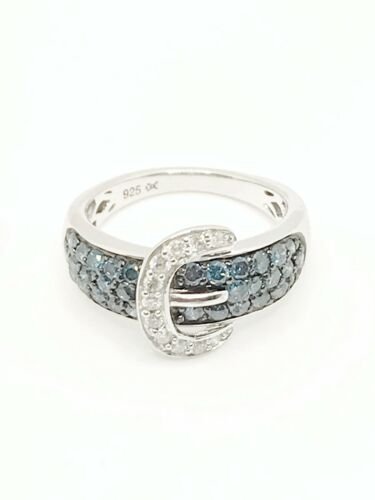Blue & White Diamond Sterling Silver Belt Buckle Ring Size 7.25 — DeWitt's  Diamond & Gold Exchange