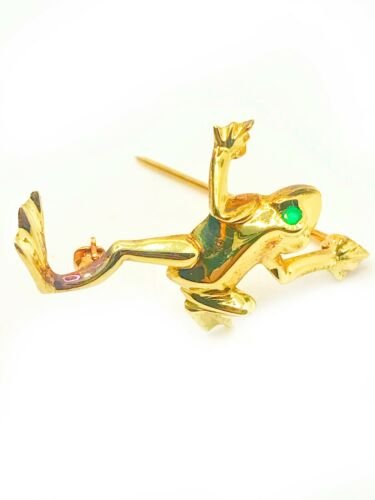 AYA Frog Brooch Pin 14K Yellow Gold