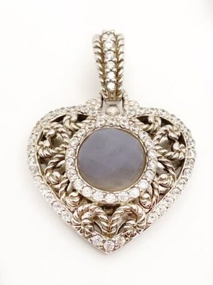 Judith Ripka 925 Sterling Silver Heart Pendent Faceted Oval  display picture 1