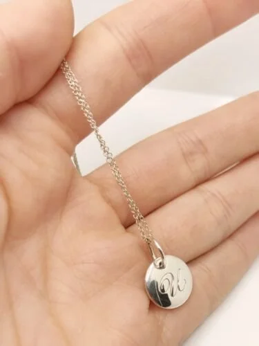 Alphabet Necklace Silver Initial Necklace Tiffany Disc Necklace