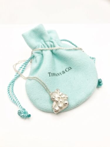 Tiffany Sterling Silver Teddy Bear with Ribbon Bow Necklace
