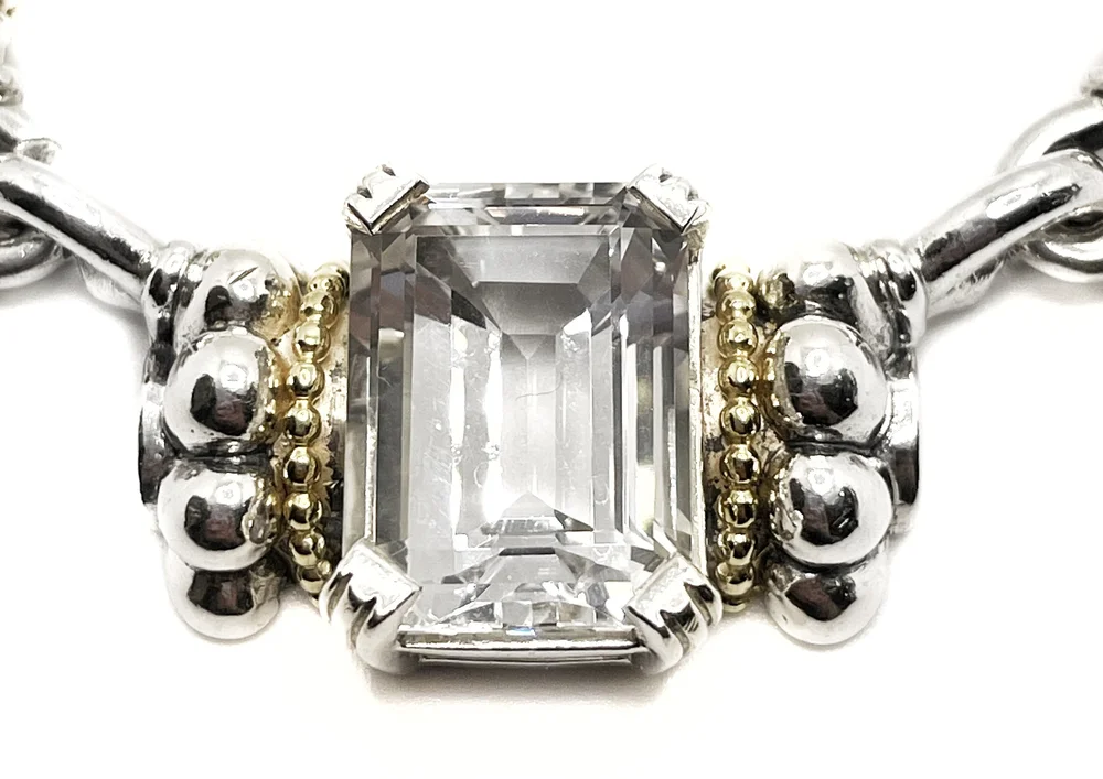 Vintage LAGOS Caviar SS/18K White Topaz 6 Strand Necklace with 