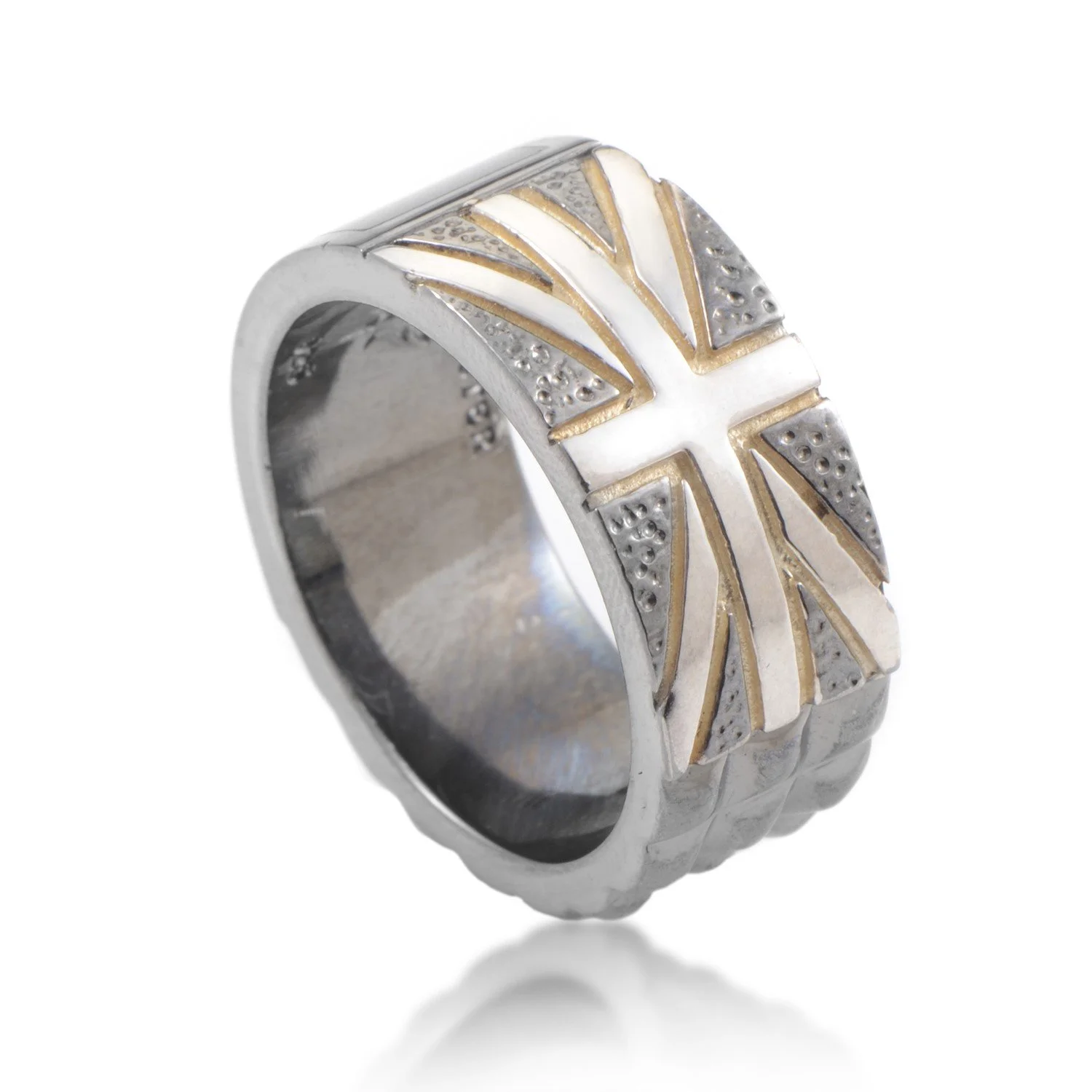 Stephen Webster UK Silver/BR Onyx Union Jack Men's Band Ring