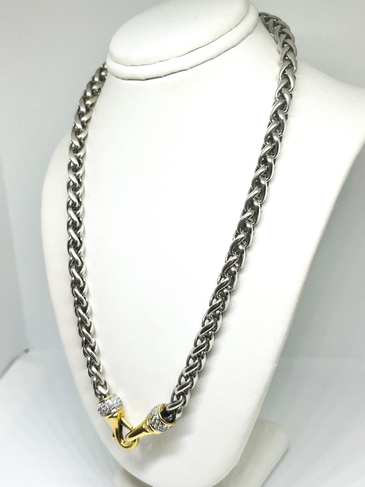 David Yurman SS/18K Pave Diamond Clasp 6mm Wheat Chain Necklace — DeWitt's  Diamond Gold Exchange