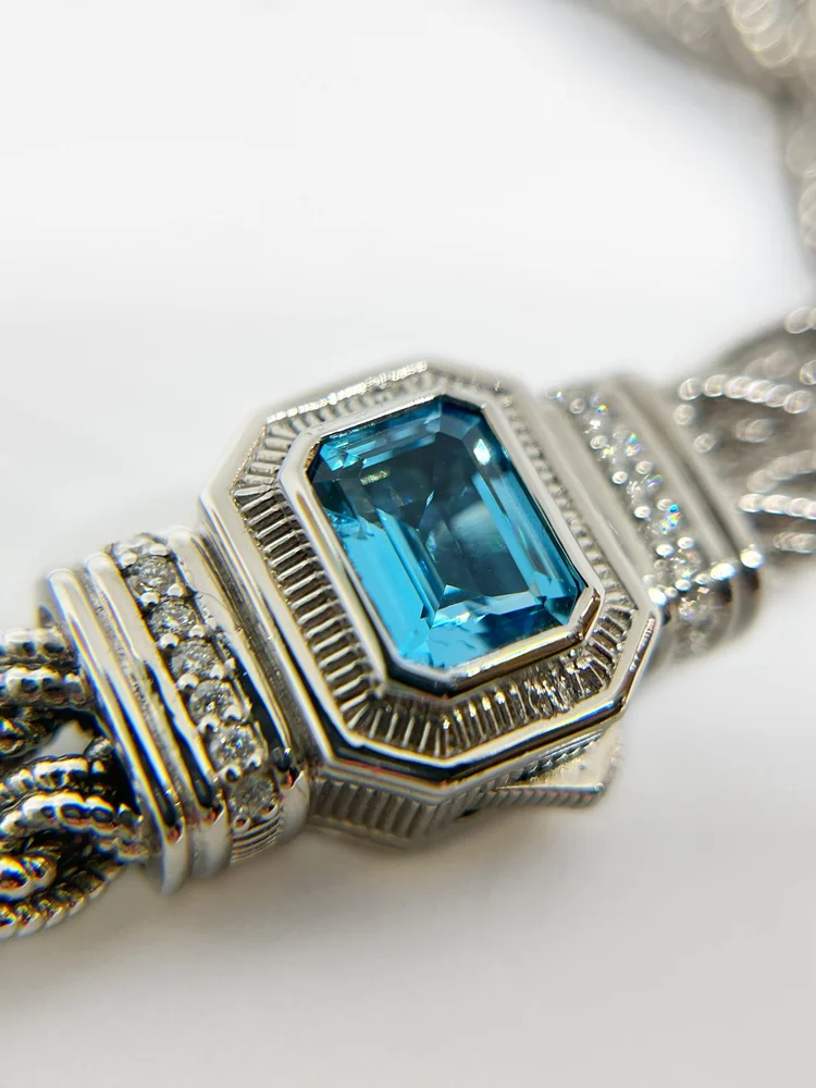 Judith Ripka Sterling Silver Swiss Blue Topaz and Diamond Bracelet —  DeWitt's Diamond Gold Exchange