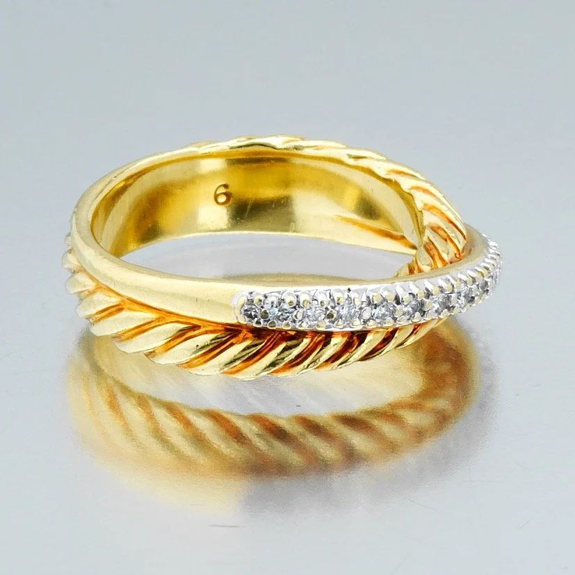 David Yurman Gold and Diamond Crossover Ring Size — DeWitt's