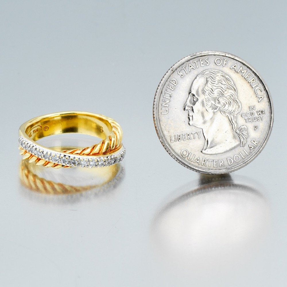 David Yurman Gold and Diamond Crossover Ring Size — DeWitt's