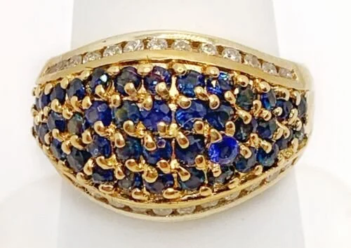 Bague Ronde Métal Doré Avec Cabochon Bleu Et Strass - Taille 52 - Occasion Bon état