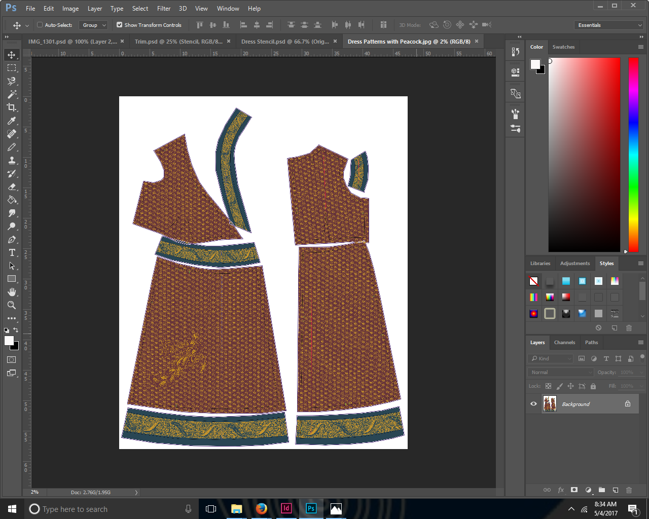   Print applied to pattern pieces  