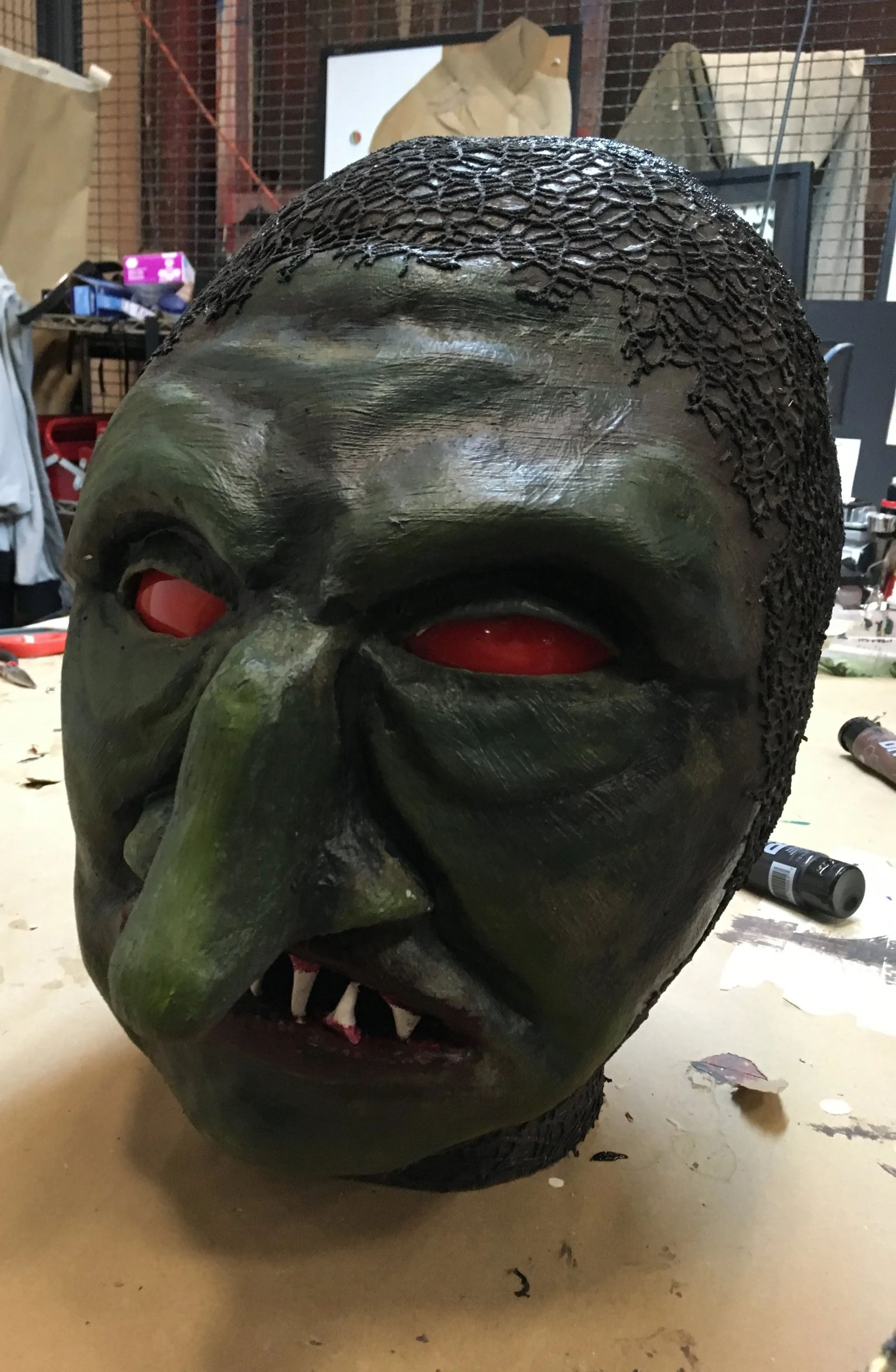  Papier Mache Head with LED Eyes and carved teeth 