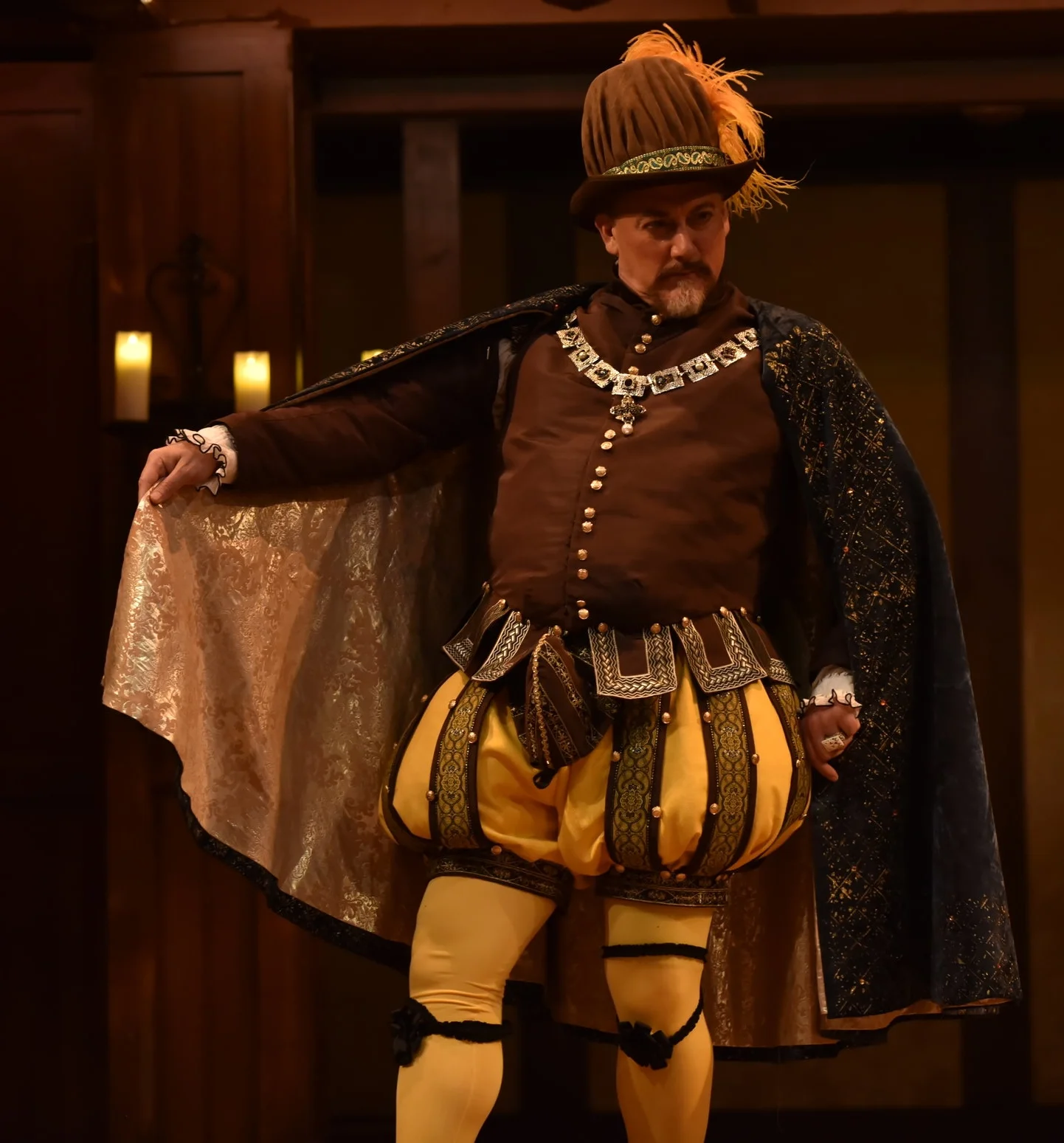   Malvolio    Taffeta Doublet w/ Peascod &amp; Codpiece. Silk Pumpkin Pants with Taffeta Panes     Photos by Tony Firriolo   