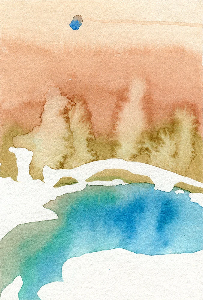 Parasol Days, Watercolor Art Print on Paper, abstract ocean painting by Janet Meinke-Lau