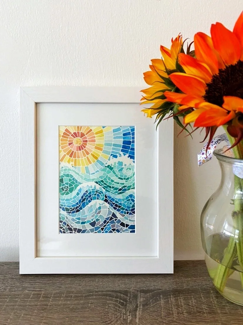 You Are My Sunshine, Framed Watercolor Mosaic Art Print on Paper by Janet Meinke-Lau