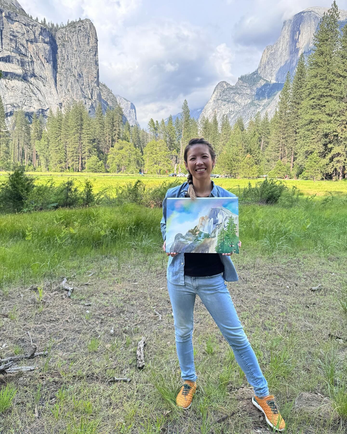My Canadian suit and favorite @asfvltsneakers posing in front of half dome. 
。
#janetmeinkelau #aquarelle #artislife #madeincalifornia #buylocalart #originalart #watercolor #artistsoninstagram #painting #hawaiiartist #watercolorpainting #aquarelle #w
