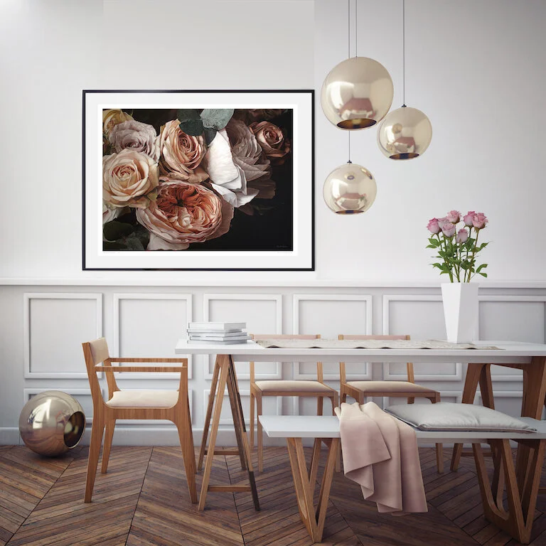 'Antique Roses' Limited Edition Print Mock-up in Dining Room RGB.jpg