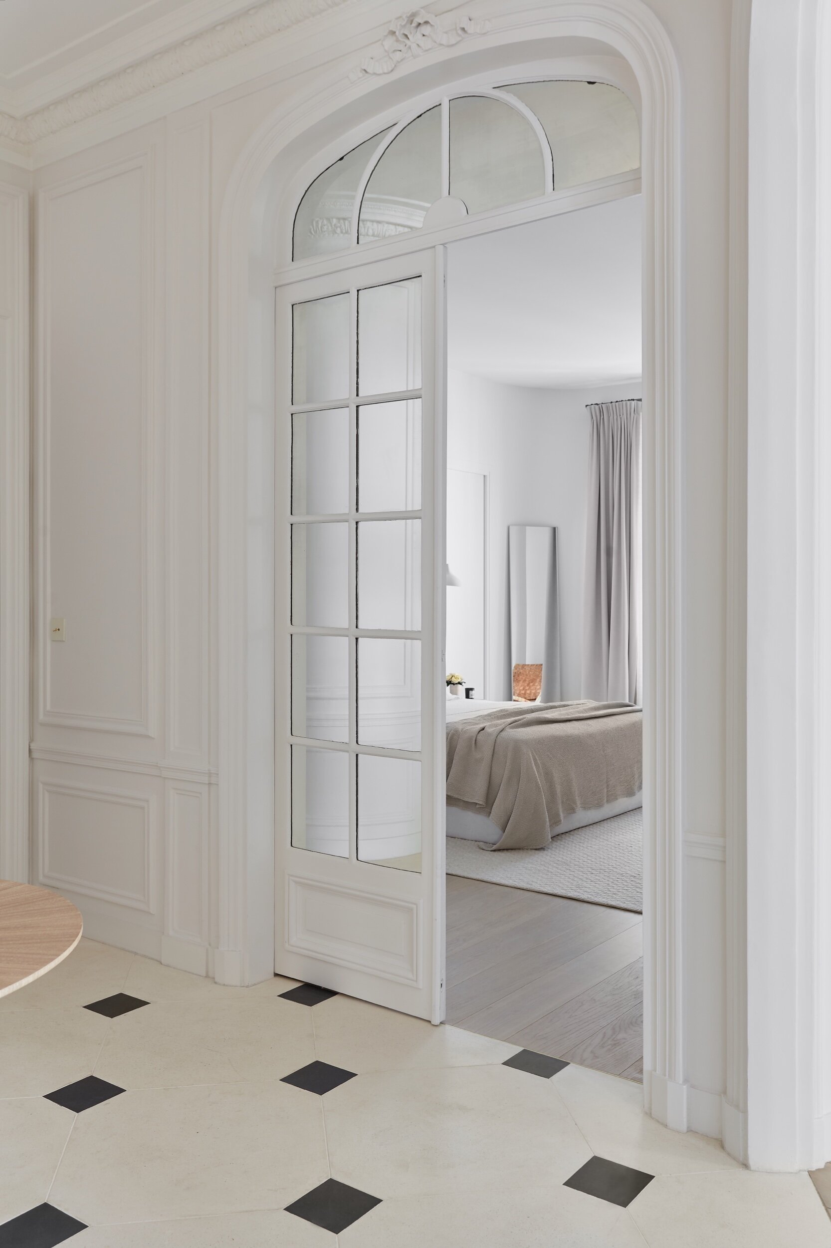 Entrance to a bedroom in high-end Parisian apartment