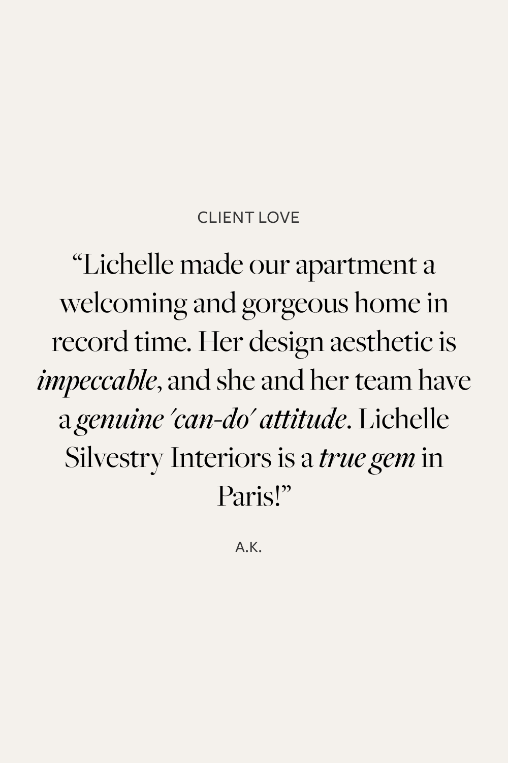 Client's words of praises to the exceptional work of Lichelle Silvestry.