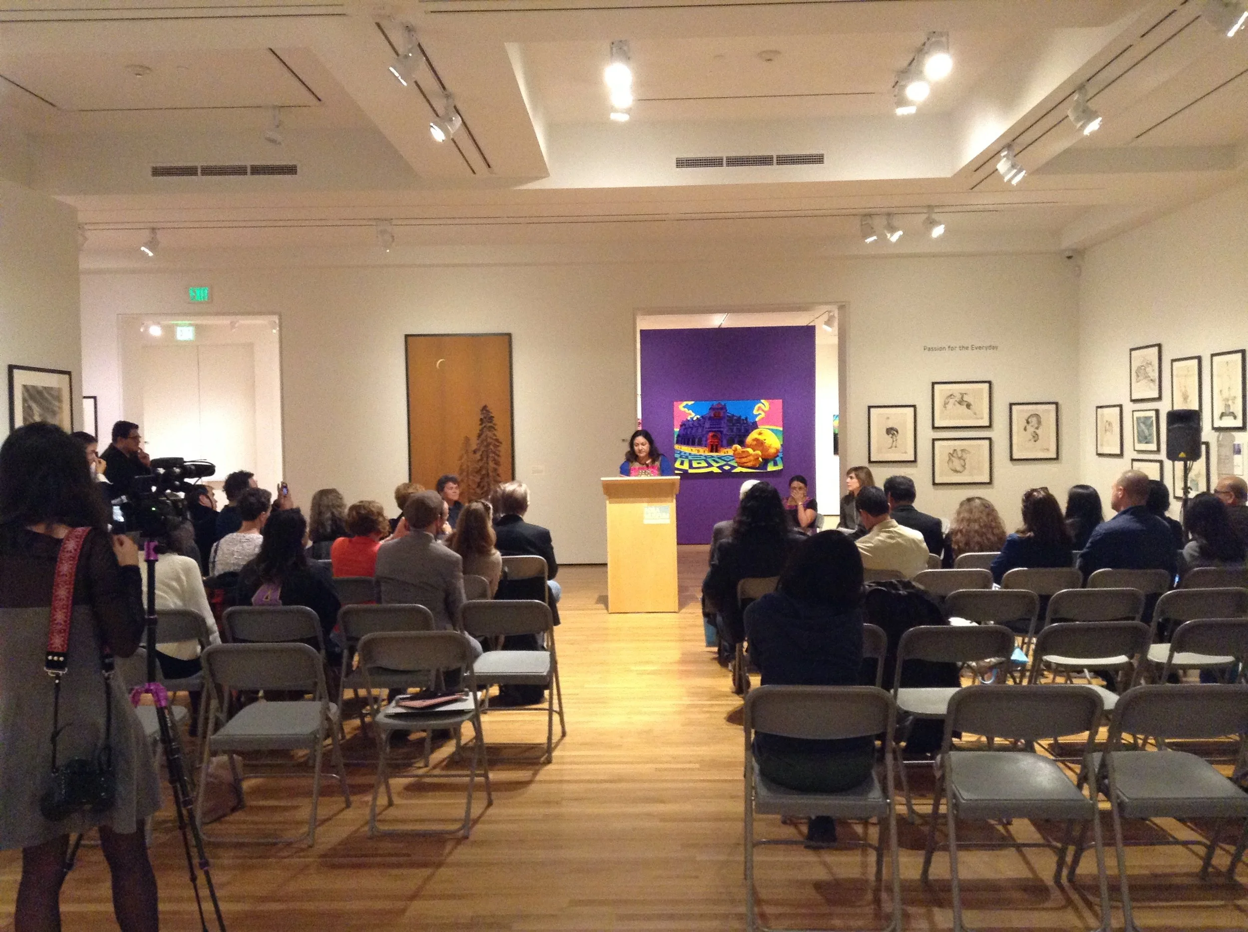 Essayist and poet Irma Pineda Santiago, from Mexico, addresses the crowd at UCSB's first Indigenous Literature Conference.