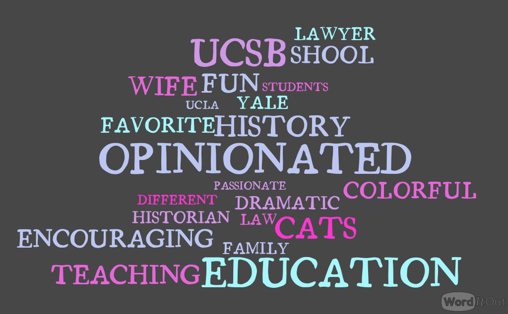 Pictured above is a collage of words used by students to describe Professor Laura Kalman.