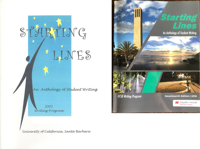 The inaugural edition of Starting Lines, 2002 (left), and the most recent edition, 2018 (right).
