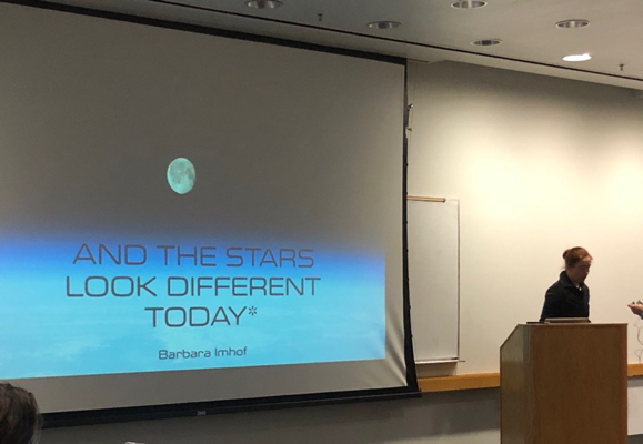 Barbara Imhof preparing for her “The Stars Look Very Different Today (David Bowie)” talk.
