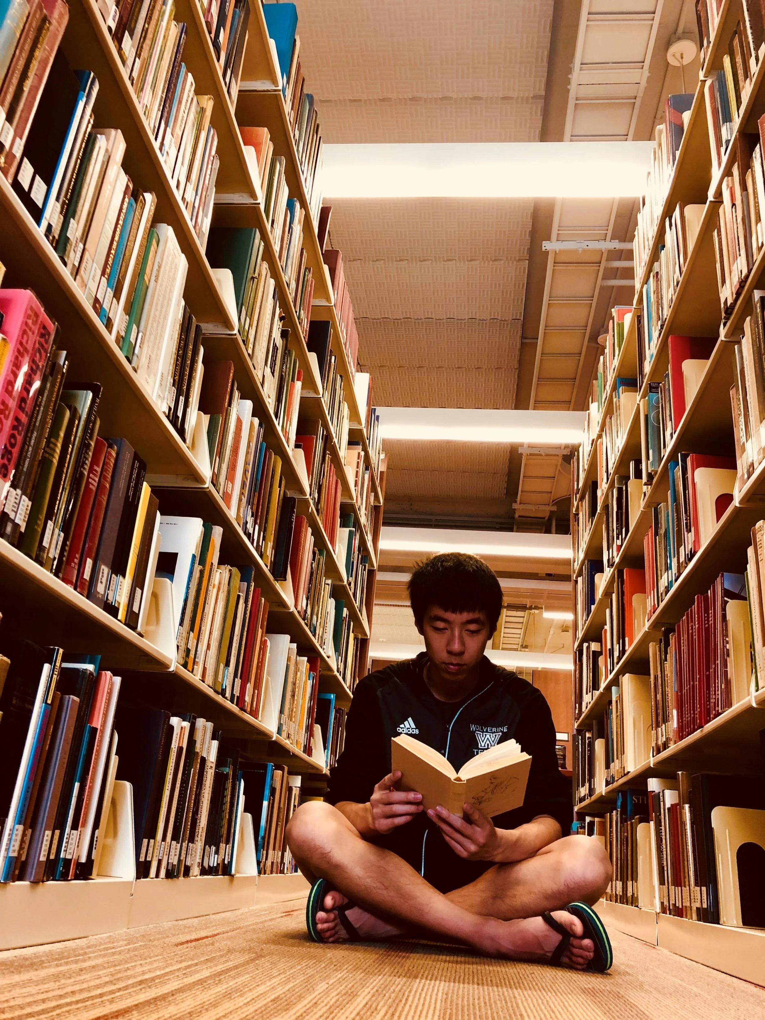A student reads in the UCSB Library.