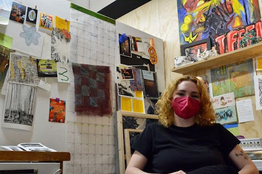 UCSB Honors Art student Madeleine Galas in her studio