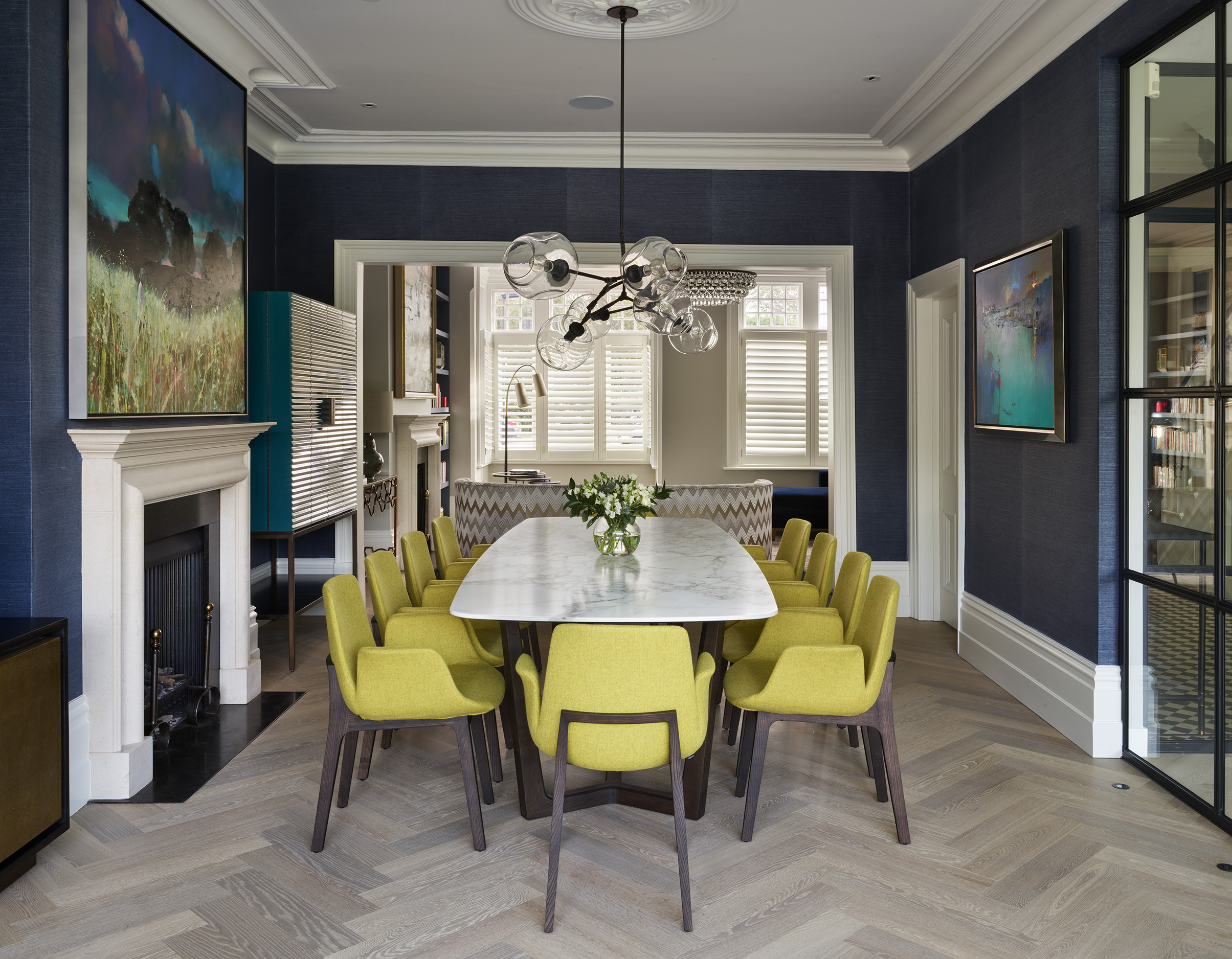 We worked with a great team to completely refurbish this large house on the River Thames. The clients have young children and needed everything finished in a very short timescale. They wanted a home that was vibrant and imbued their love of colour and pattern whilst being practical and comfortable.