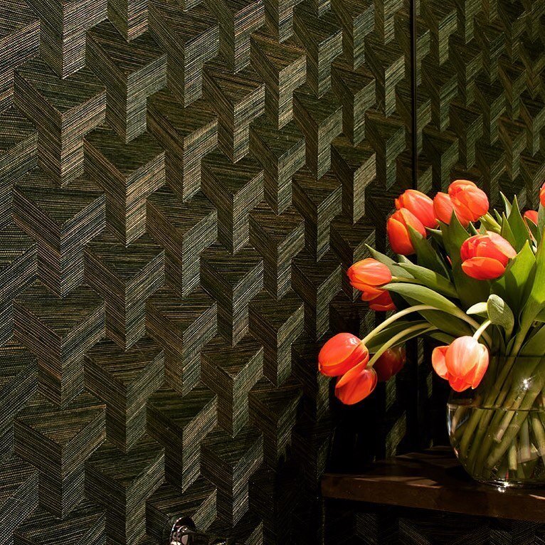 Loving the wallcovering we used in this client&rsquo;s cloakroom #interiordesign #interiordecor #walldecor #handwoven #green #wallcovering #stunning