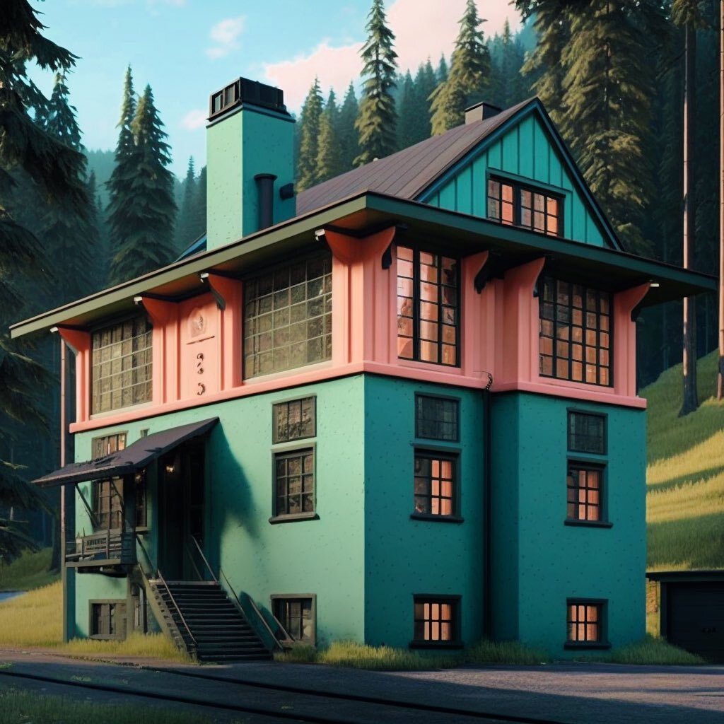 Wes Anderson inspired house.  What else should I do in this style??! Please give me some ideas! #ai #midjourney #midjourneyart #wesandersonstyle