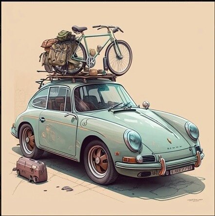 Here&rsquo;s another fantasy of mine manifested through Ai. A classic Porsche and bike set-up ready for a bike trip out in the country.  #ai #midjourney #midjourneyart #porscheart #porsche911