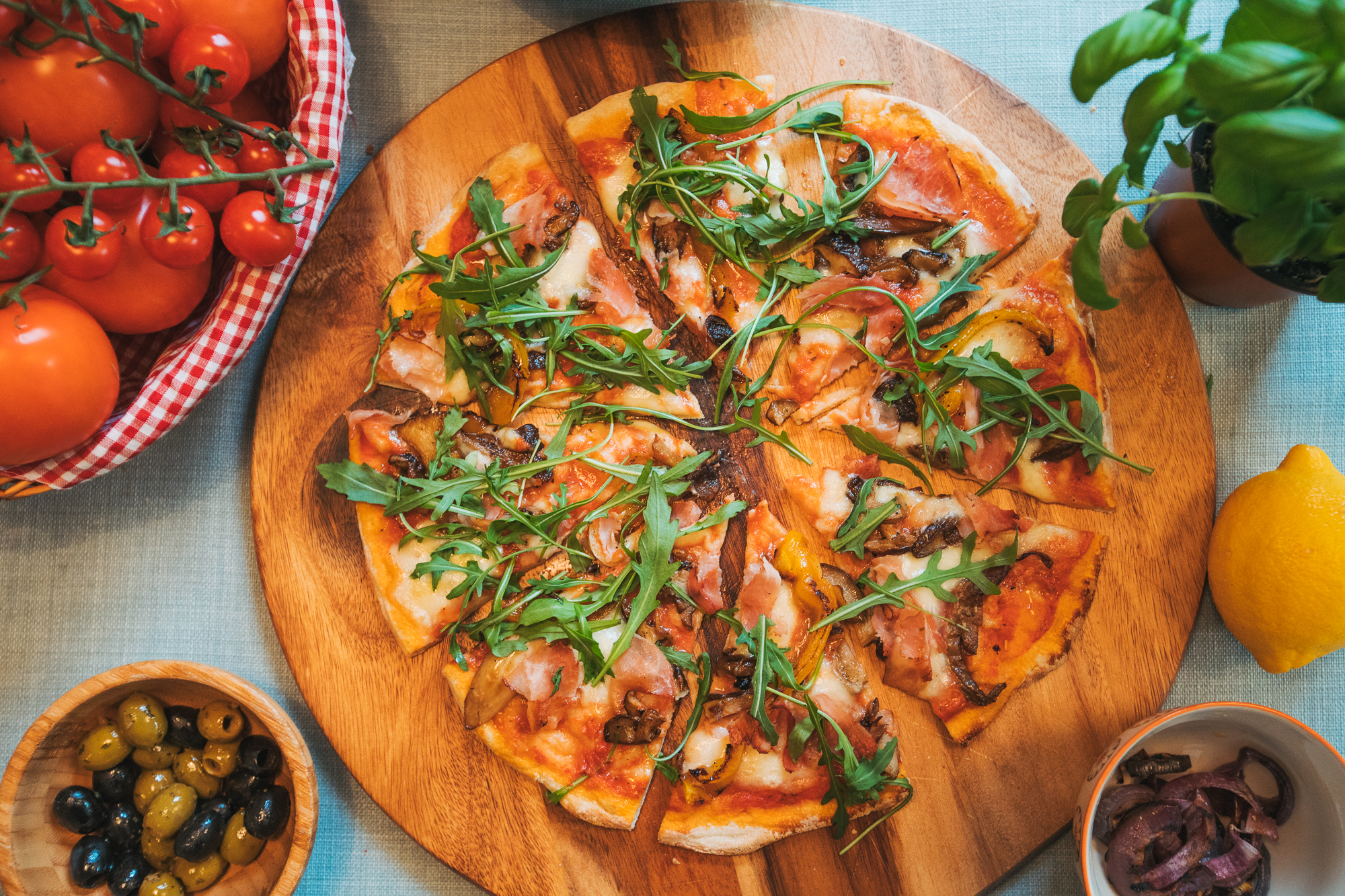 Ham, Mushroom & Grilled Peppers — Pizza da Piero