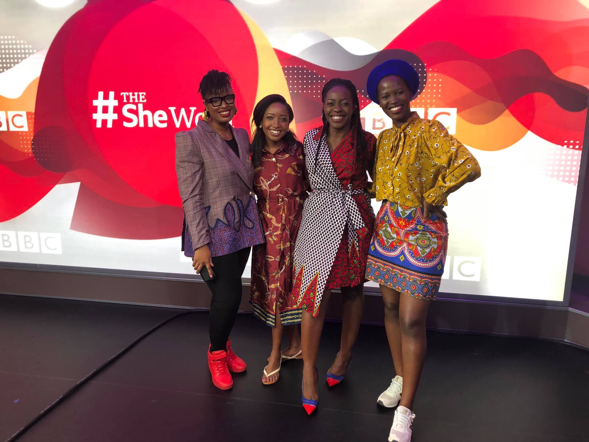  with The She Word co-panelists Anita Nderu (Kenya), Sade Ladipo (Nigeria), and Mandy Amandine (Burundi) at BBC Africa studios in Nairobi, Kenya 