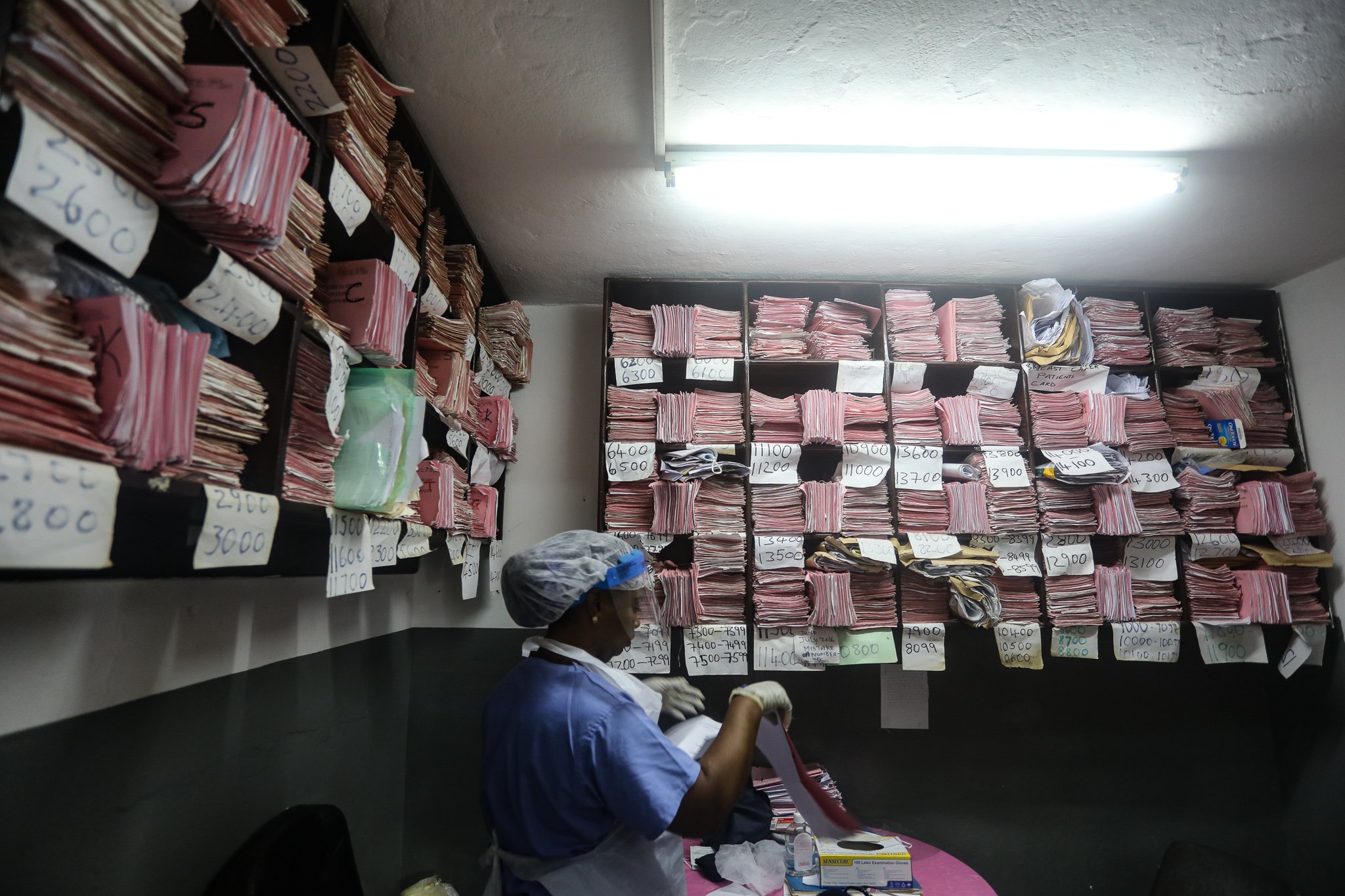 The medical records room at a clinic in Freetown, Sierra Leone