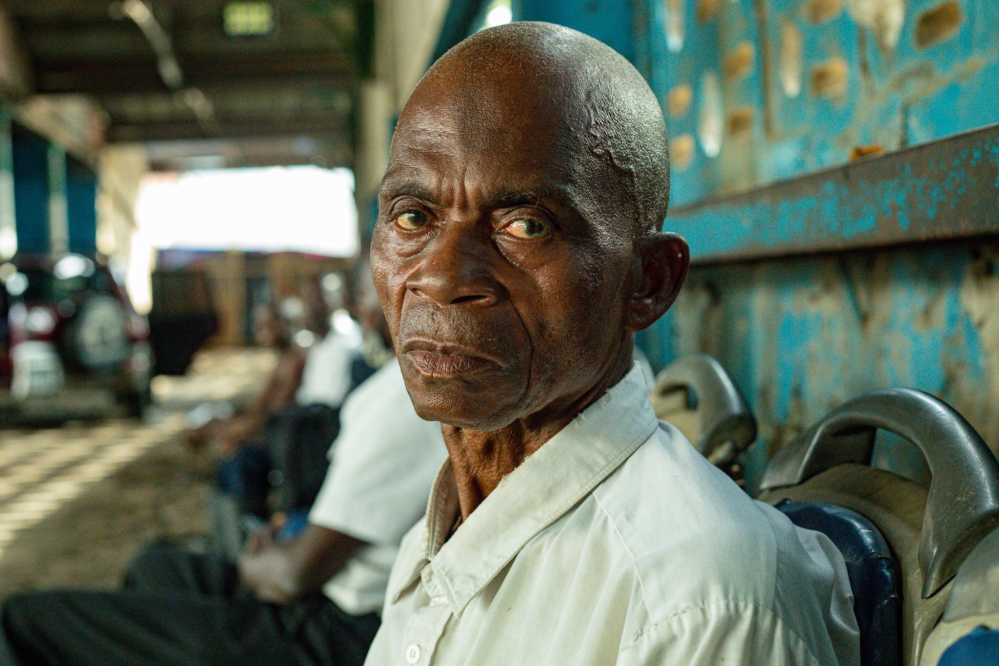 Portrait of a security guard at the Freetown Central Bus Stop