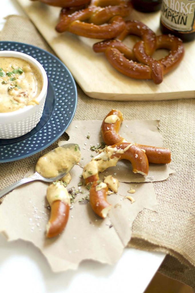 Mustard Cheese Dip with Pretzels