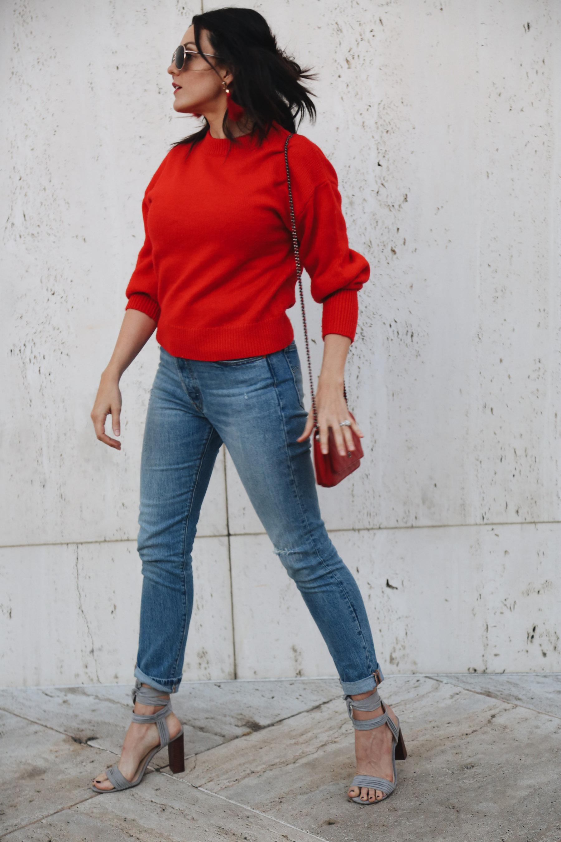 A Casual Holiday Outfit: Red Sweater + Jeans — Runway Chef
