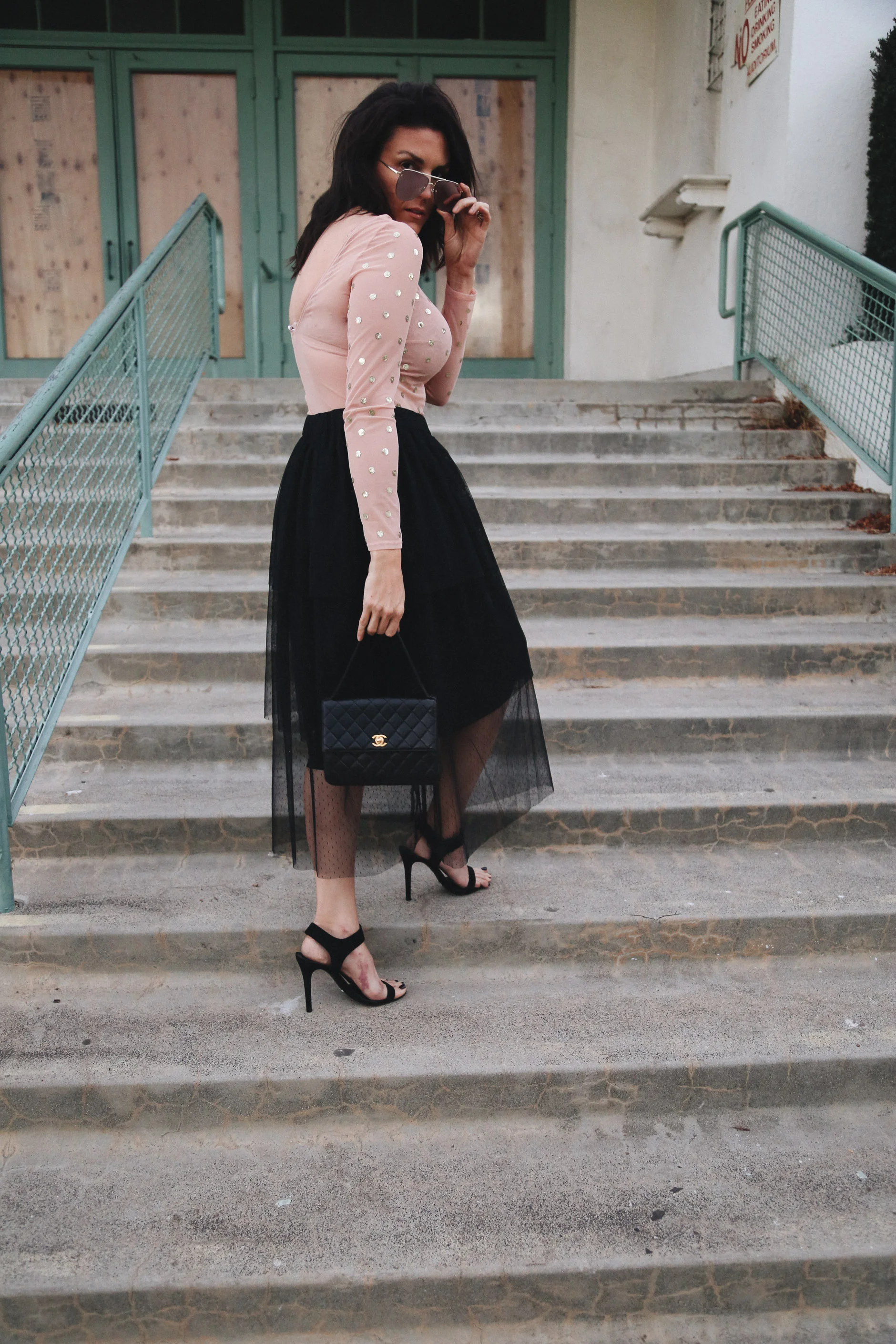 Sheer skirt with bodysuit night outfit