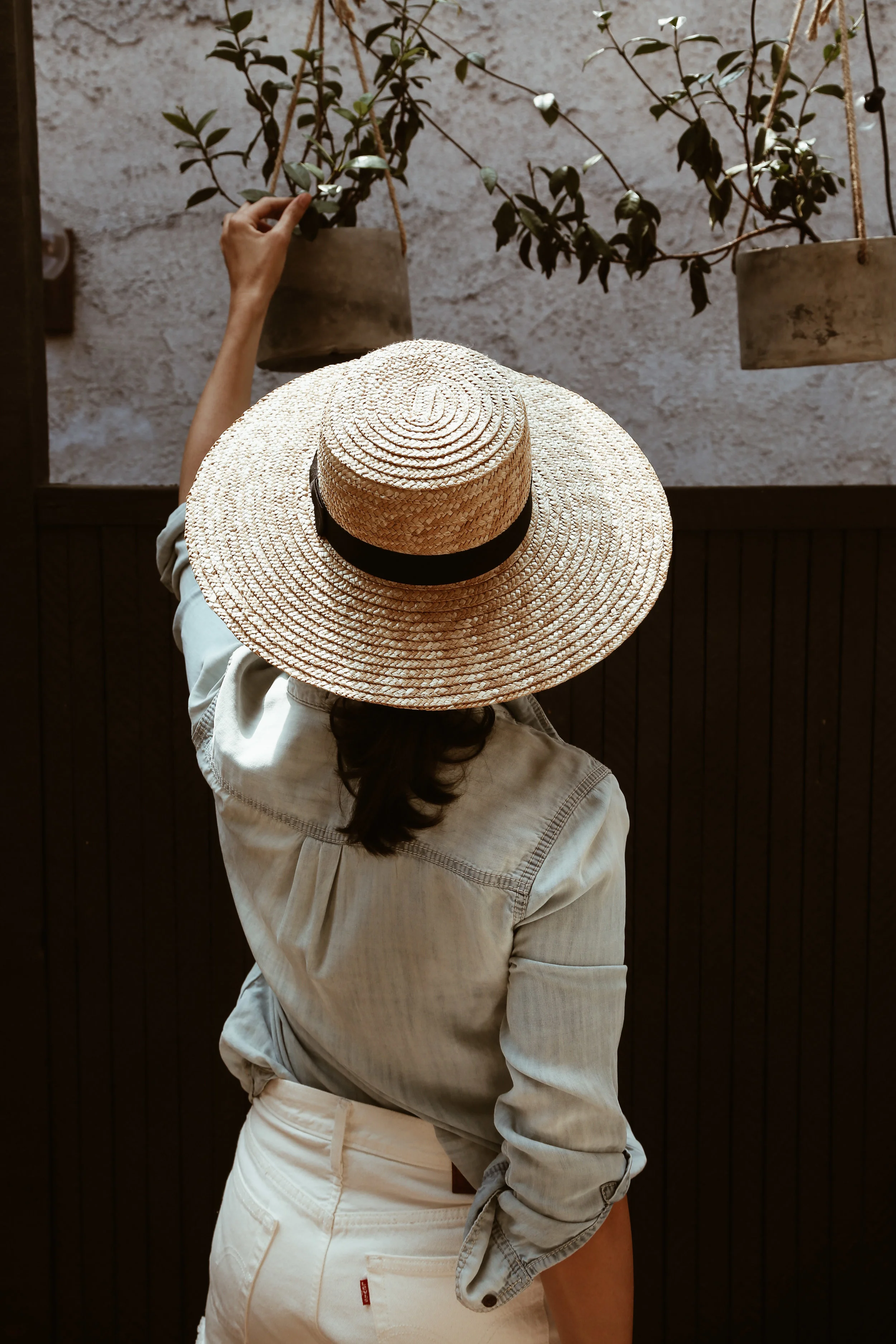 straw boater hat denim shirt white levis.jpg
