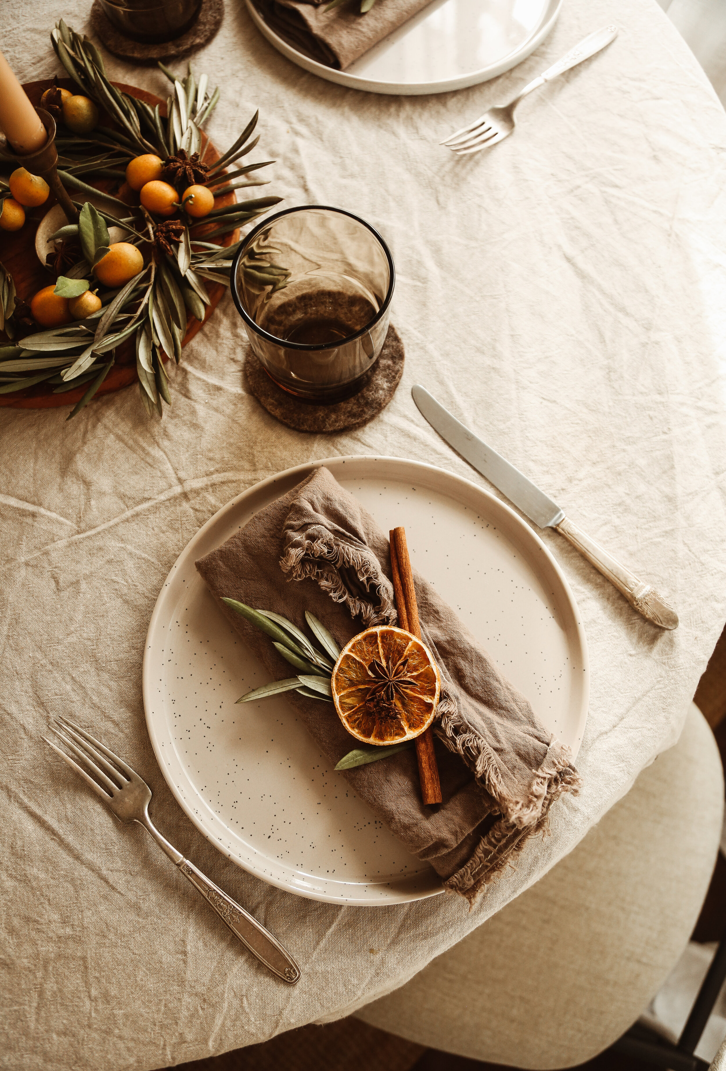 simple natural holiday place setting