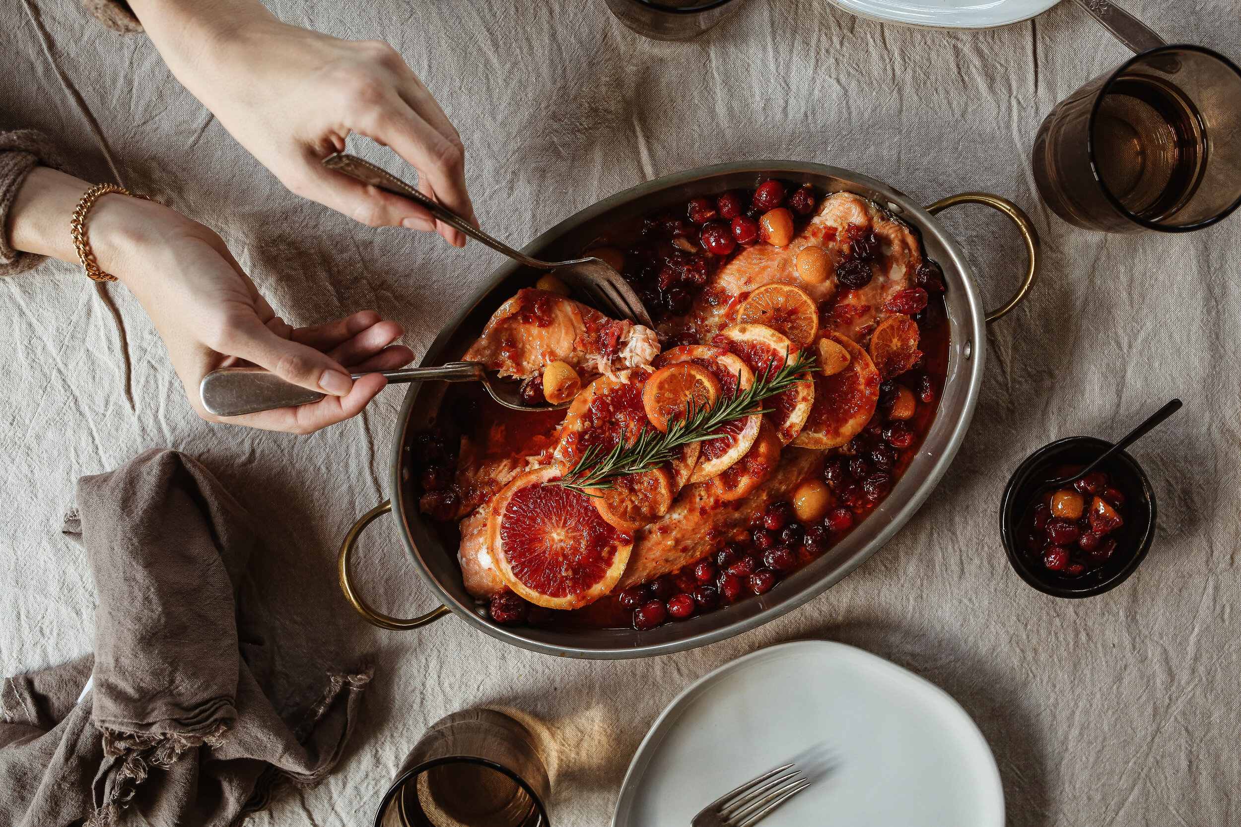 Slow Roasted Salmon with Winter Citrus + Cranberries