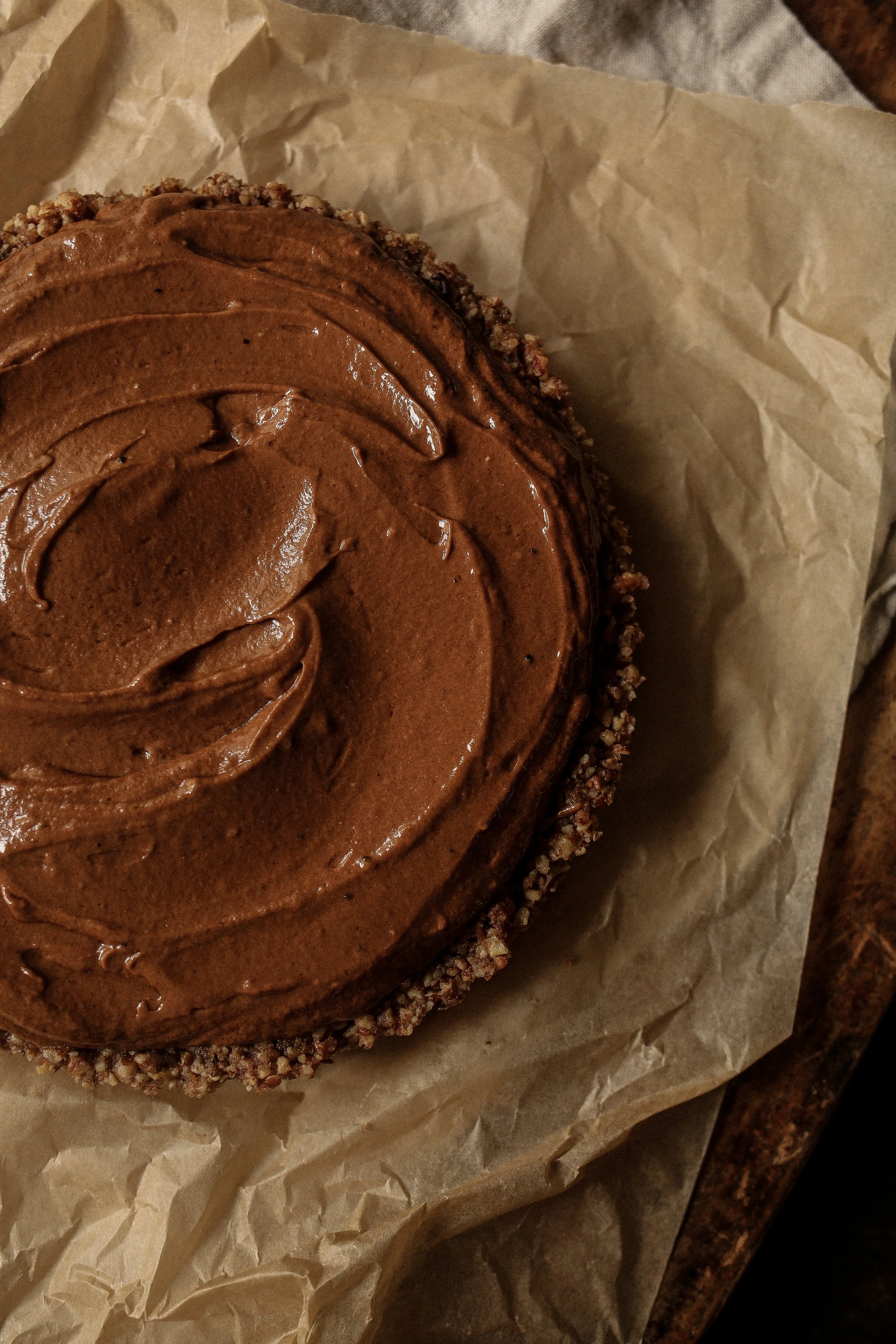 chocolate espresso mousse  on chocolate pecan torte