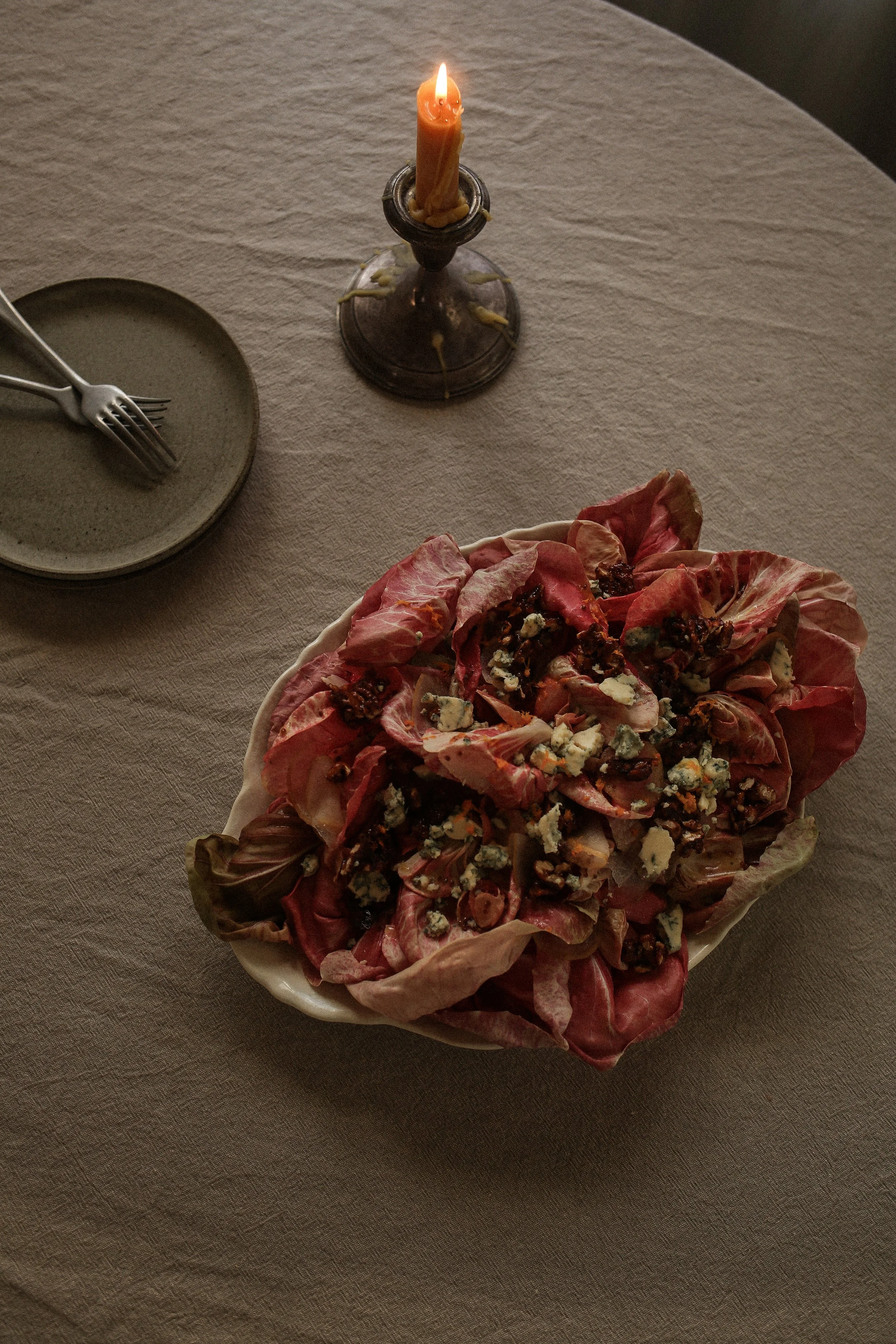 Winter radicchio pear salad with walnuts and blue cheese