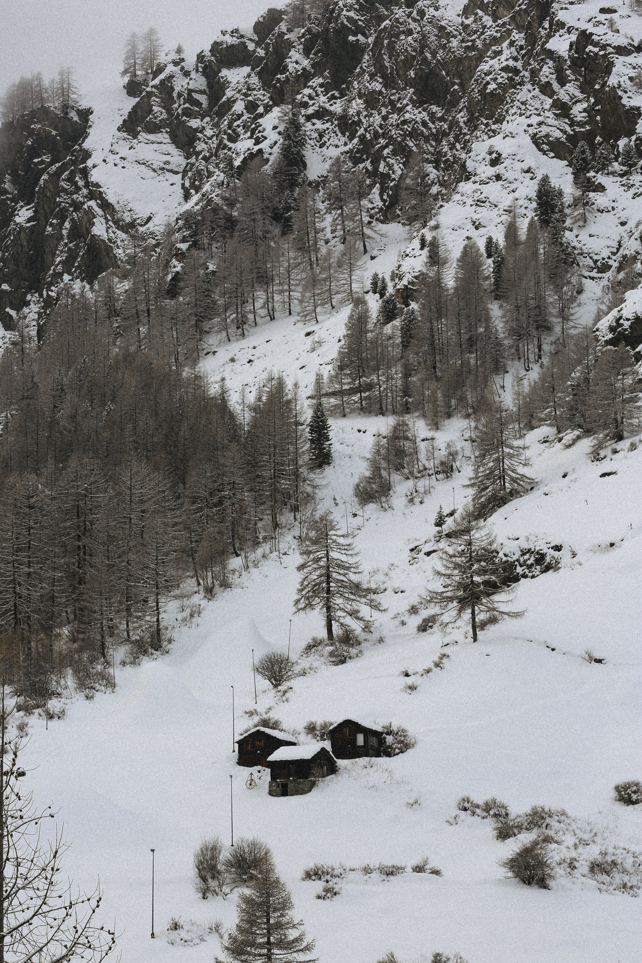 cabins in the snow in Zermatt